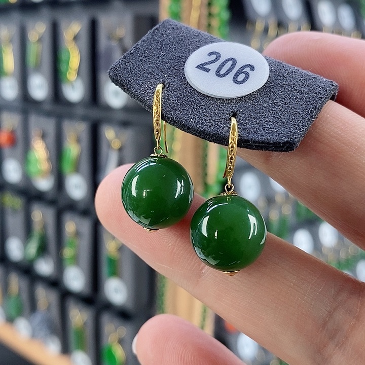 和田玉耳饰18K金镶嵌