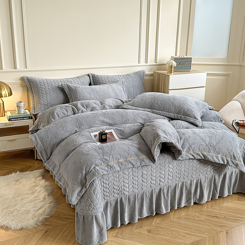 【疯子姐专属】高端简约加厚夹棉床盖双面牛奶绒四件套被罩床品套件
