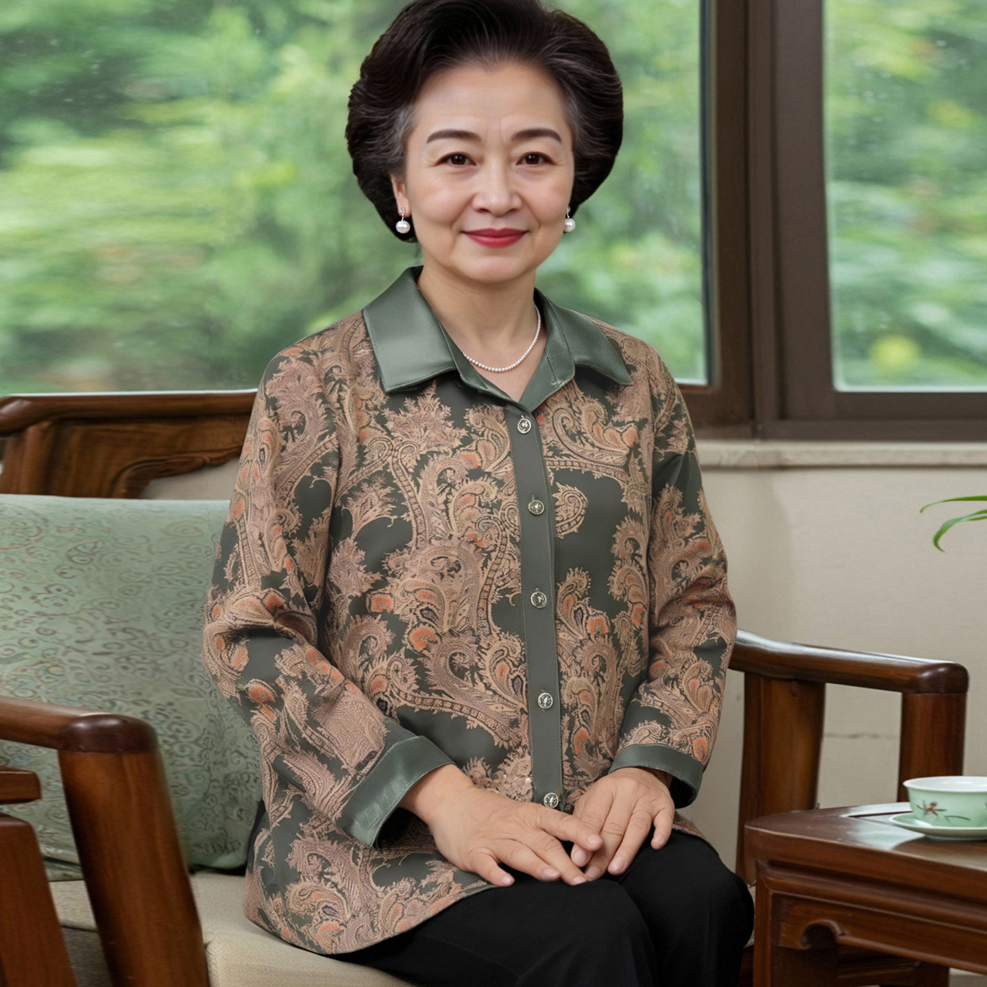 中老年人春秋装女衬衫奶奶薄款外套60岁70长袖上衣妈妈老太太衣服