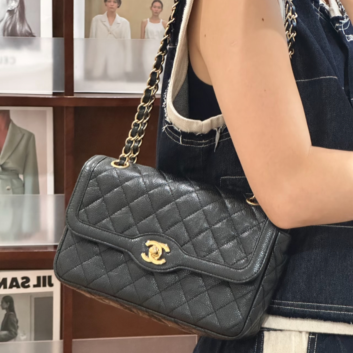 95新 Chanel/香奈儿 做旧荔枝黑金戴妃小号 卡标齐 51349
