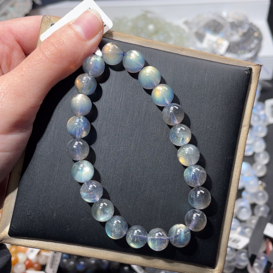 未镶嵌长石手链加拿大彩光灰月光9mm+