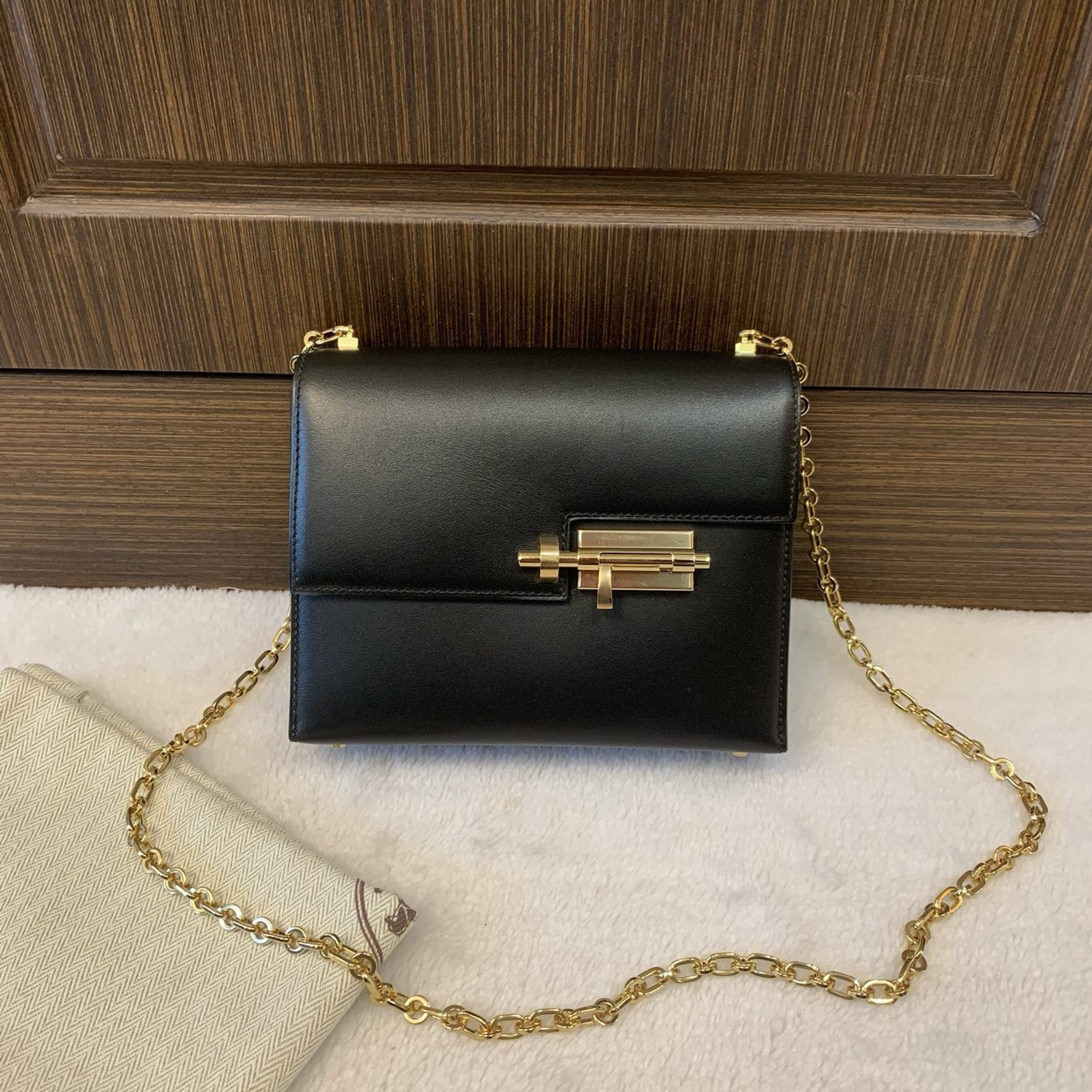 99新 Hermes/爱马仕 Verrou黑金mini插销包/X刻