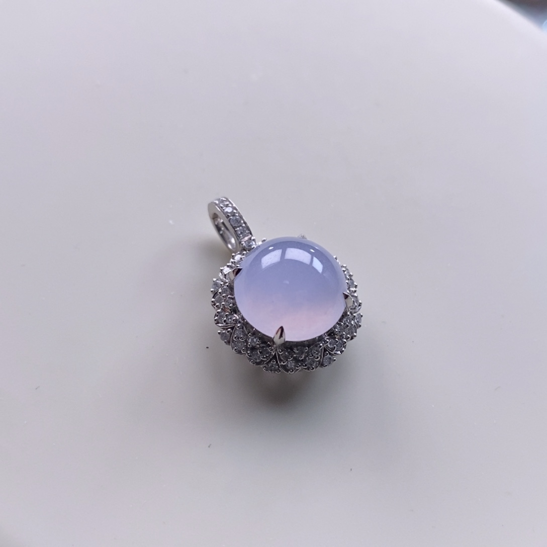 翡翠吊坠(不含链)18K金镶嵌翡翠冰粉旦面吊坠
