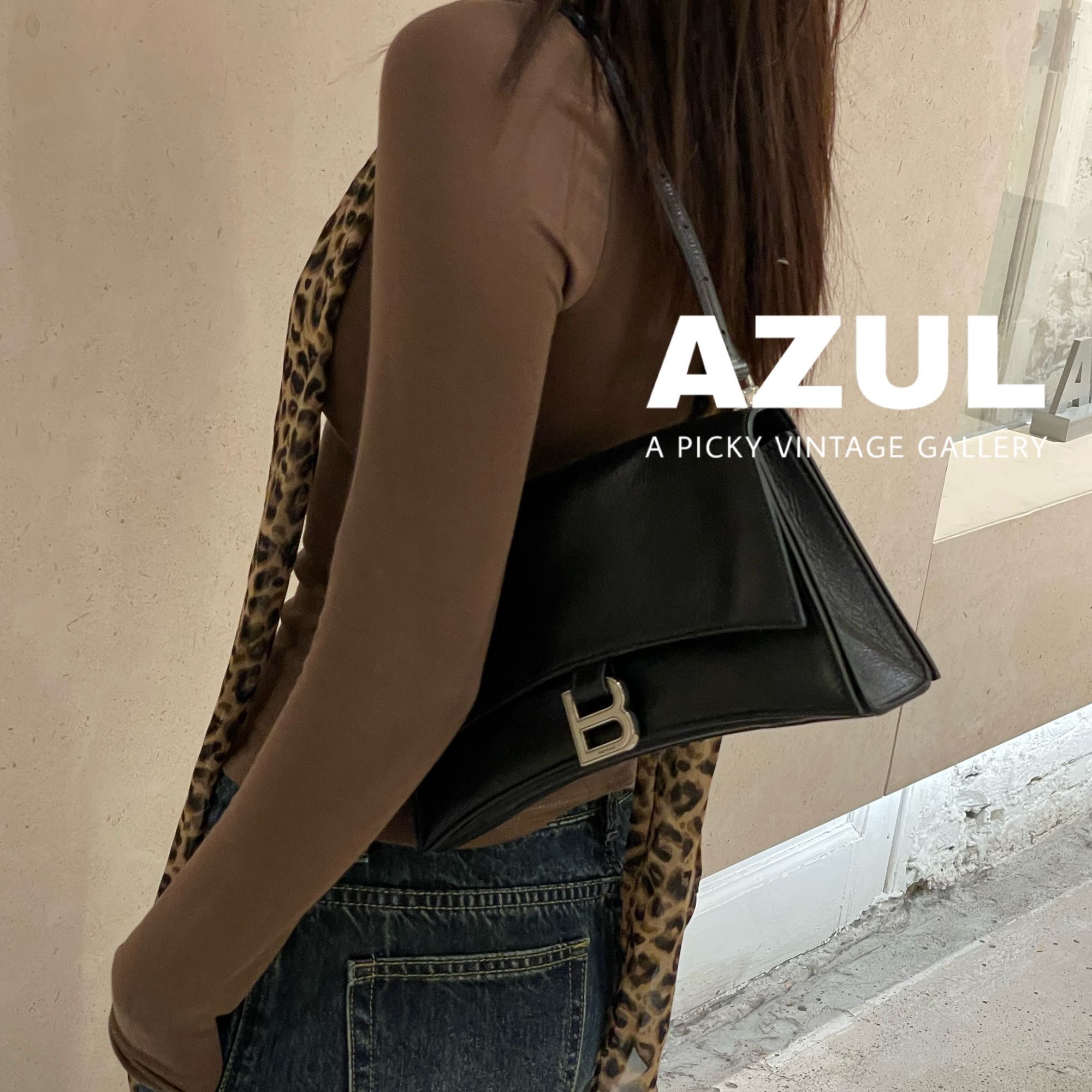 99新 Balenciaga/巴黎世家 Azul-黑银牛皮crush小号单肩包40989