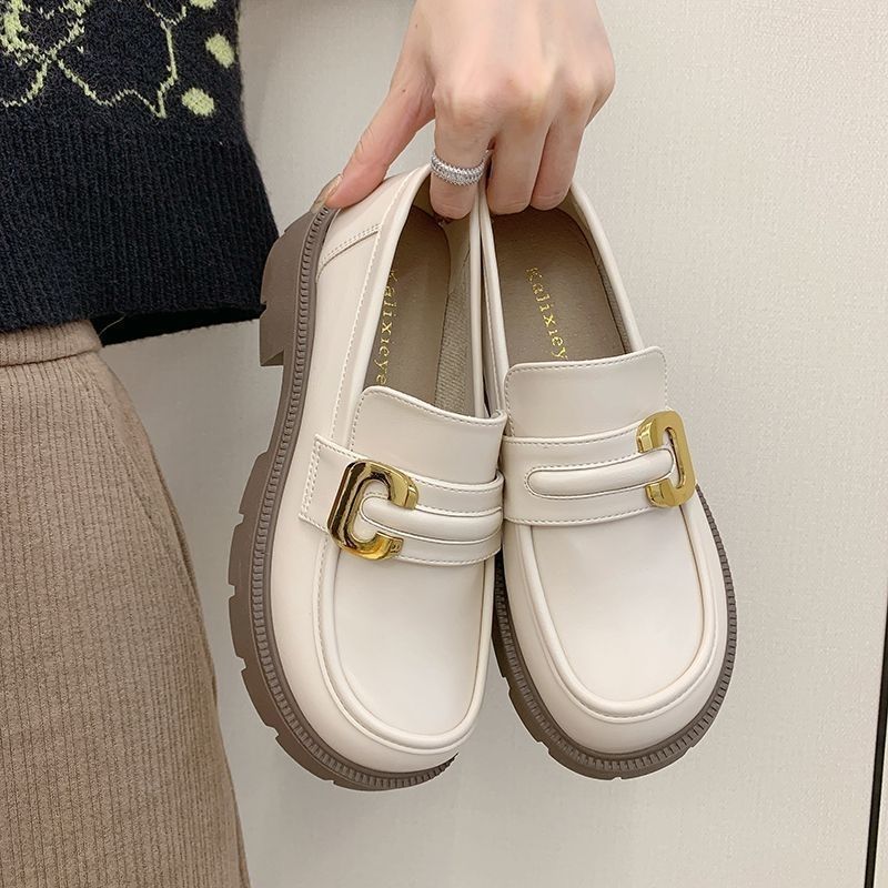 真皮厚底乐福鞋女2025春秋新款软底单鞋女休闲小皮鞋外穿百搭女鞋