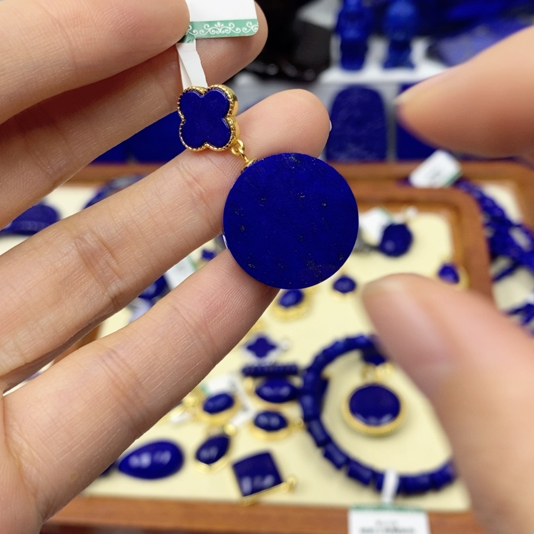 青金石颈饰银S925镀金镶嵌