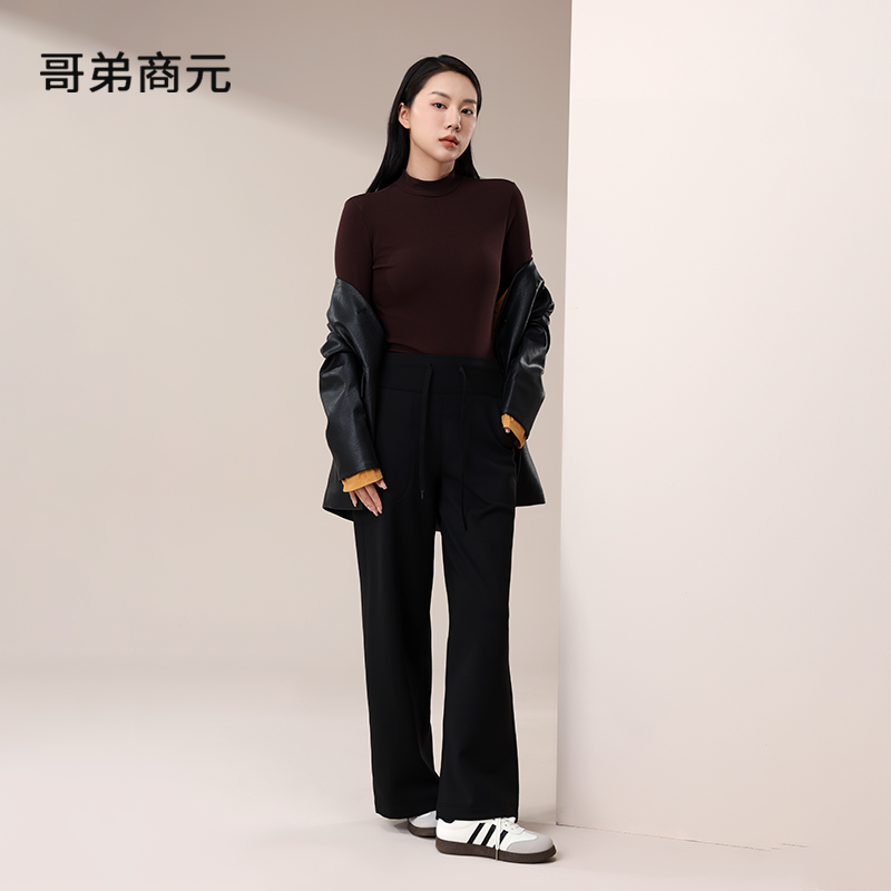 哥弟商元高腰直筒裤瑜伽裤秋冬加绒松紧腰带包容身材温暖不臃肿