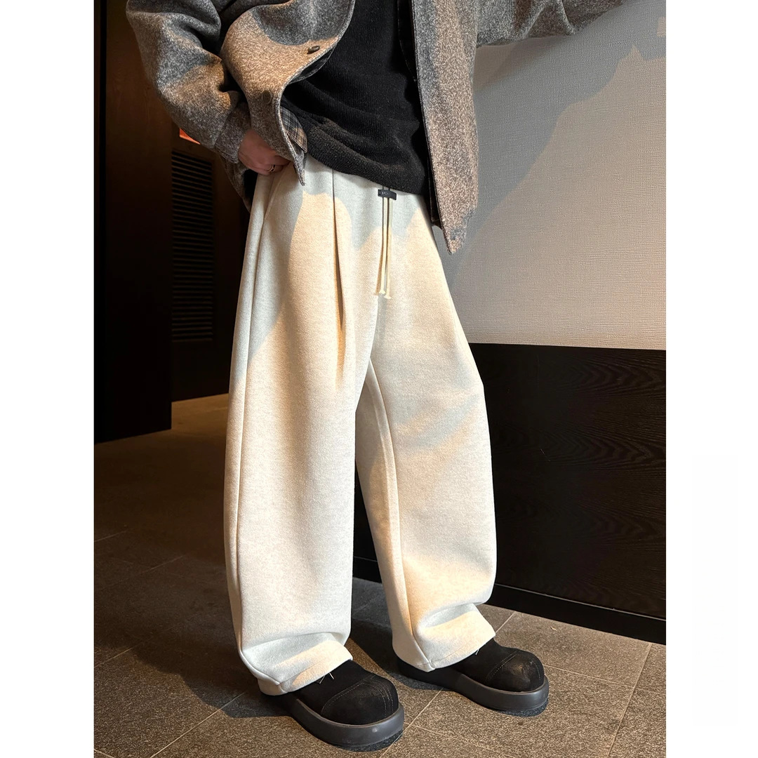 秋冬加绒保暖舒适垂感休闲裤男士慵懒风软糯宽松百搭休闲弯刀长裤