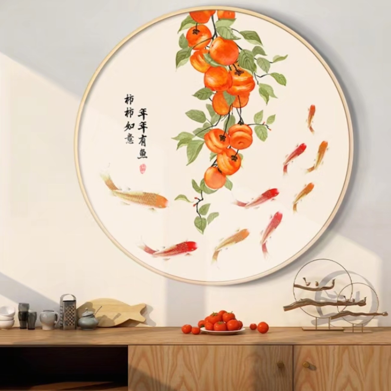 80x80圆形纯手绘油画家居装饰画