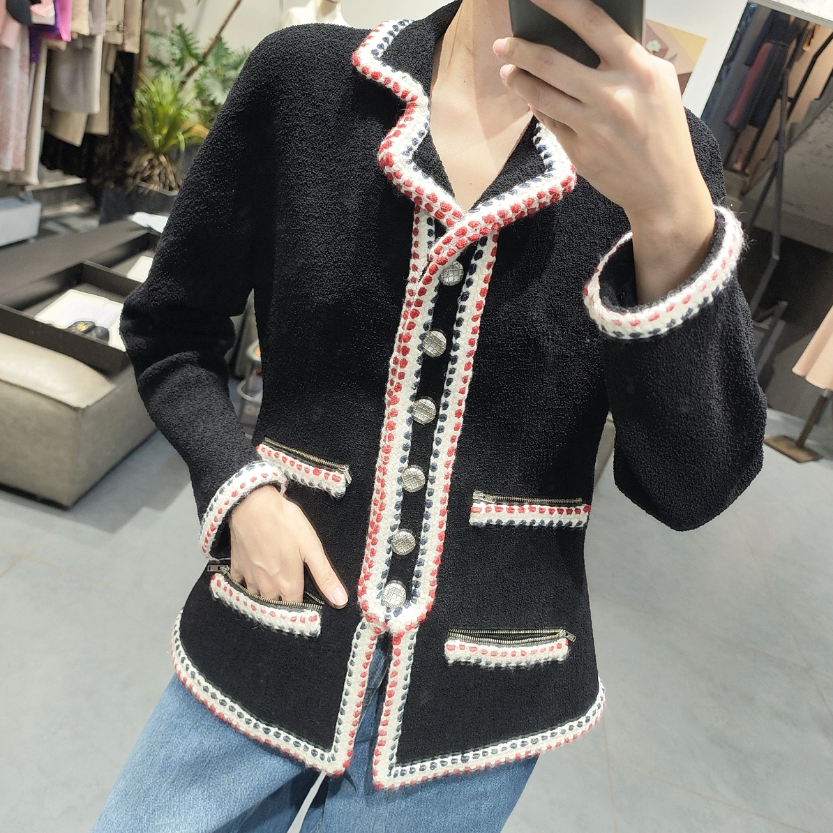 99新 Chanel/香奈儿 18B汉堡系列滚边翻领外套36码