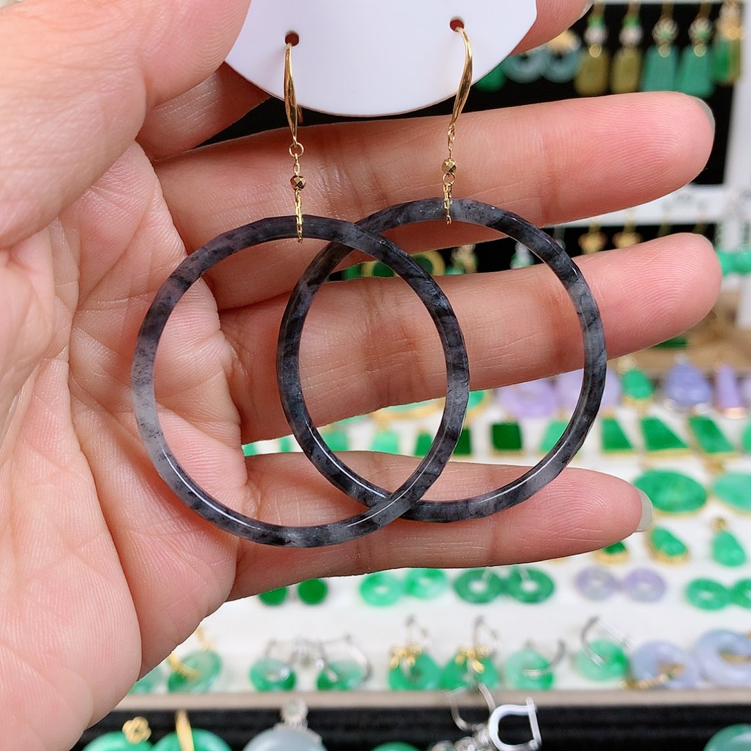 翡翠耳饰18K金镶嵌的