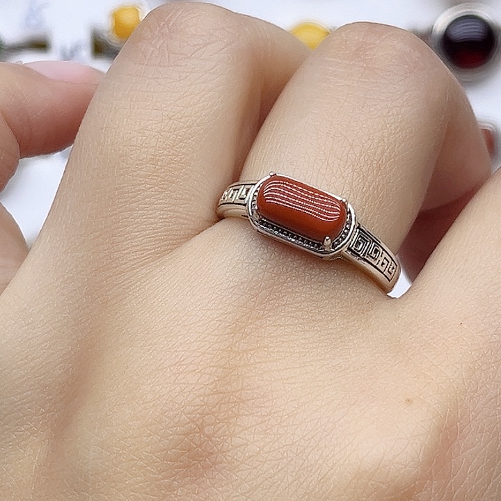 玛瑙/玉髓戒指银S925镶嵌925银