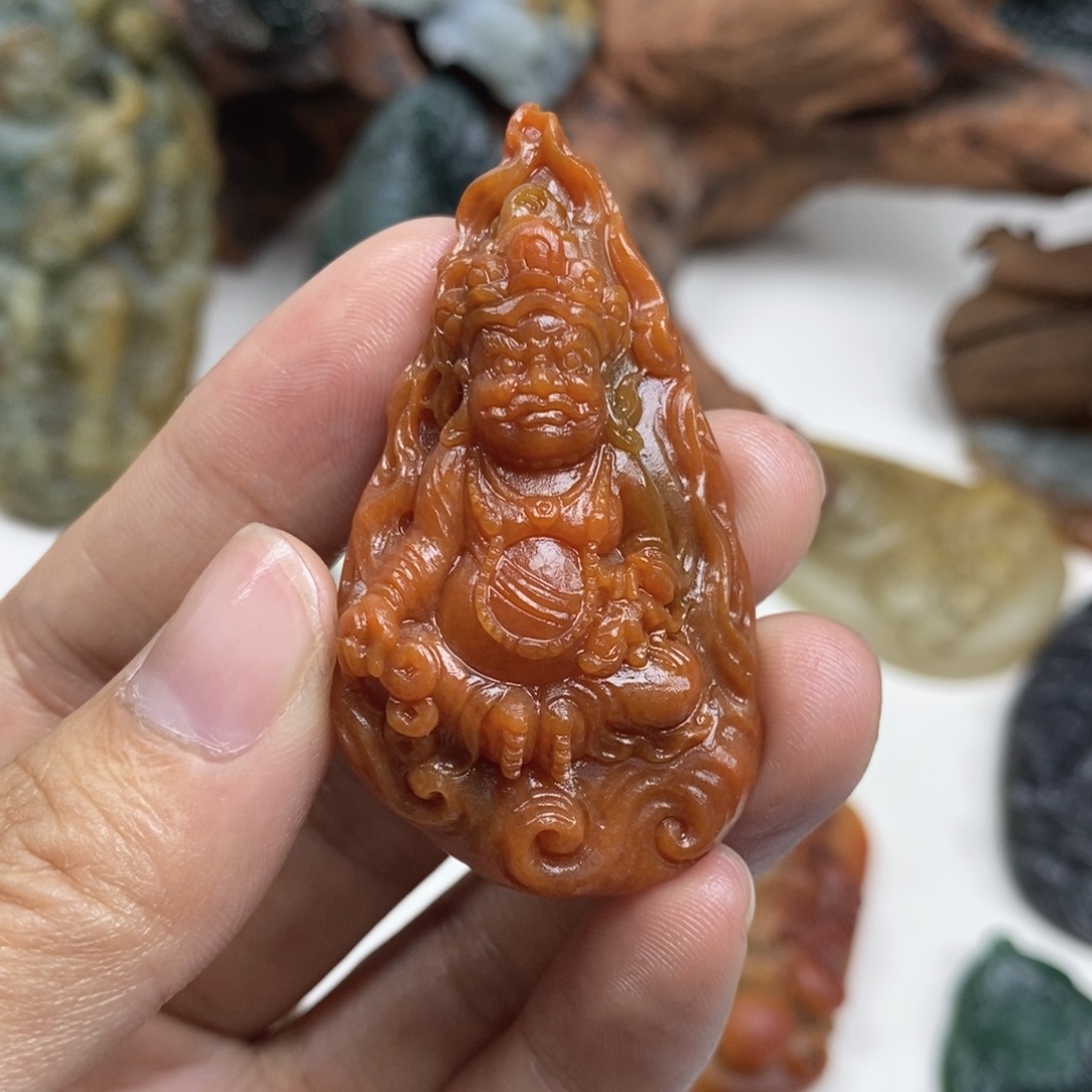 定制翡翠未镶嵌天然翡翠吊坠挂件黄财神