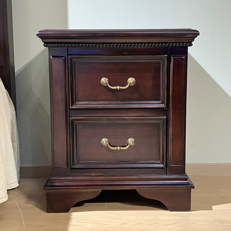 美式复古床头柜全原木金丝黄檀木复古实木床边双抽储物床头柜边柜