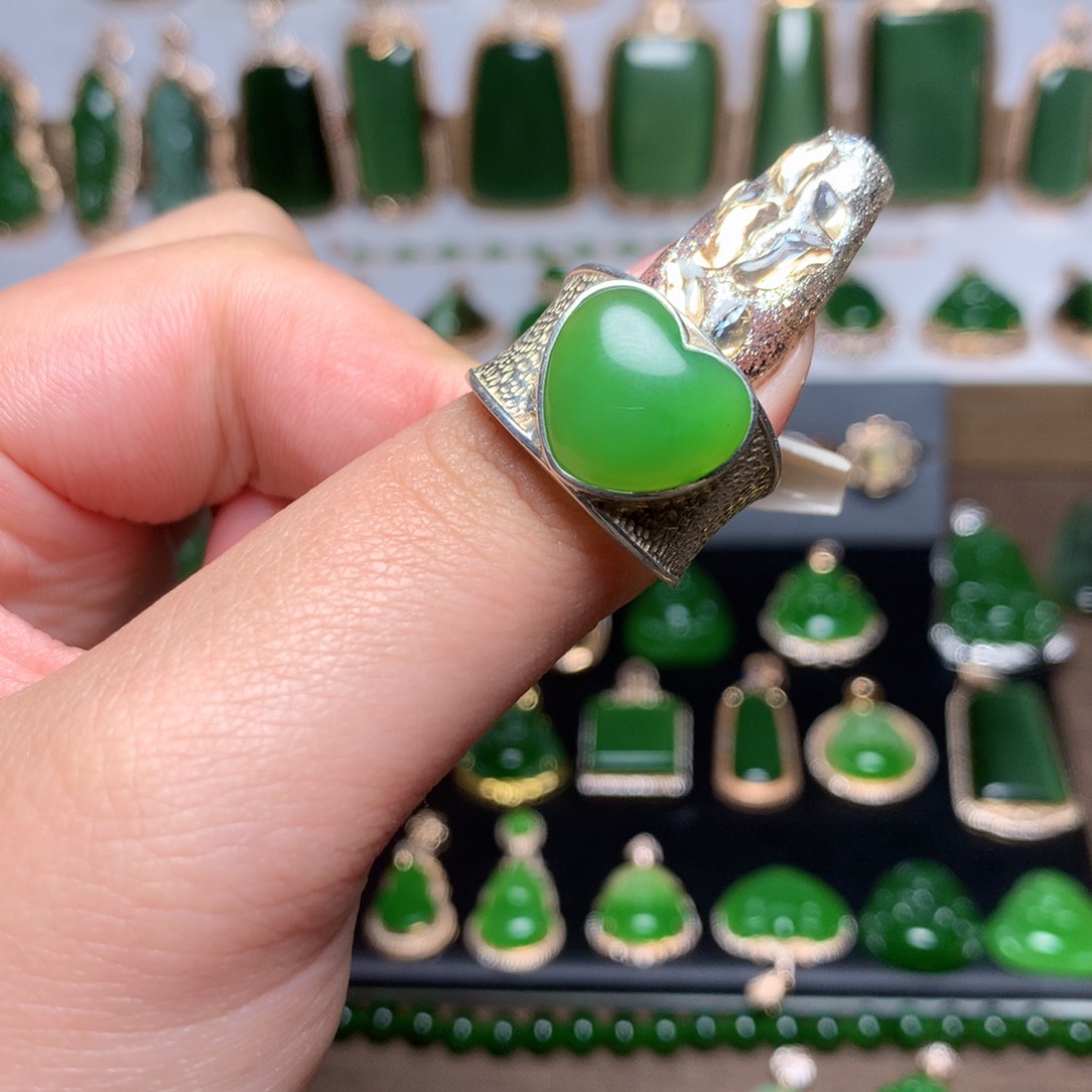 和田玉（碧玉）戒指银S925镶嵌