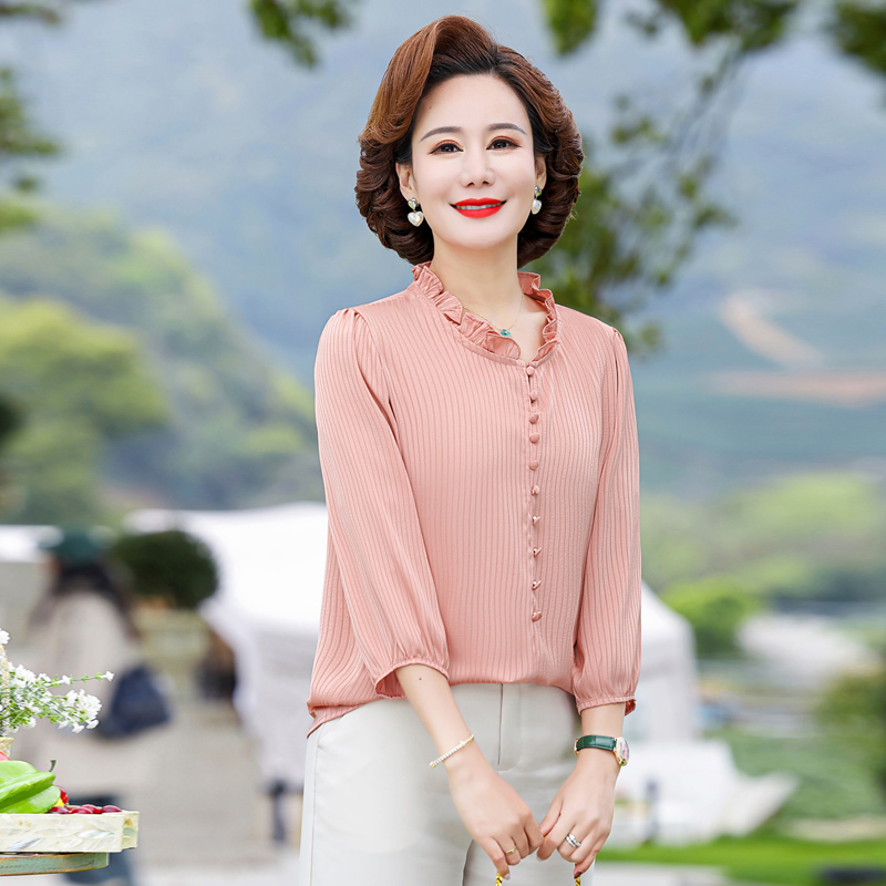 6094-七分袖衬衫女春秋季新款贵夫人气质小衫洋气妈妈时尚上衣
