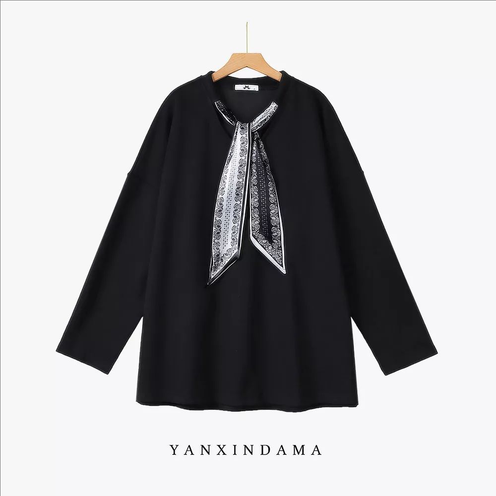 大码女装300斤胖MM设计感气质时尚百搭韩版长袖卫衣10104