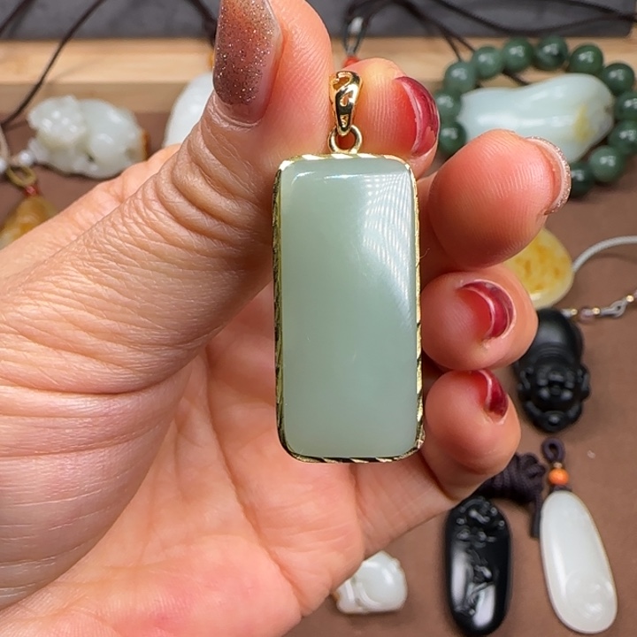 和田玉颈饰银S925镀金镶嵌浪*叔