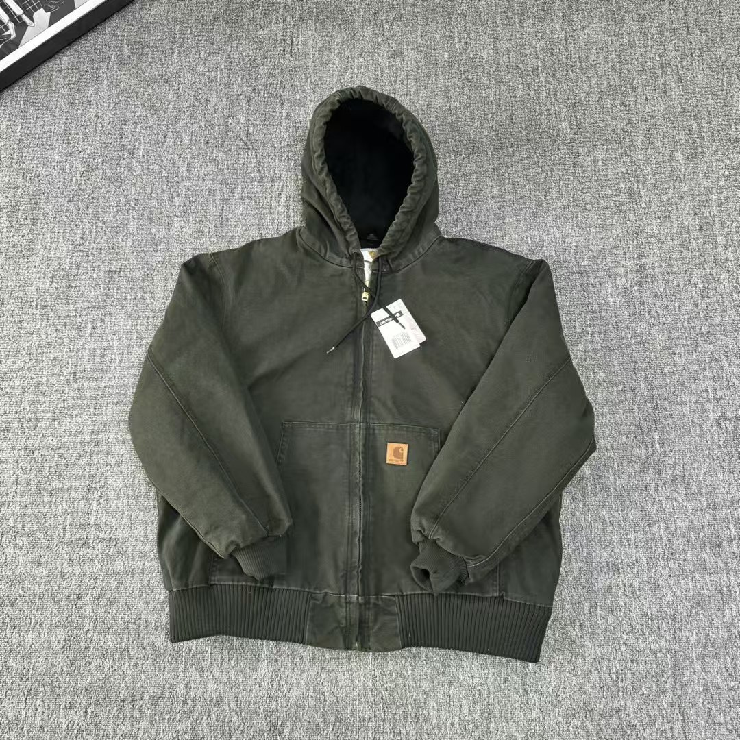 J130 美式复古底特律帆布夹克夹棉工装连帽外套秋冬