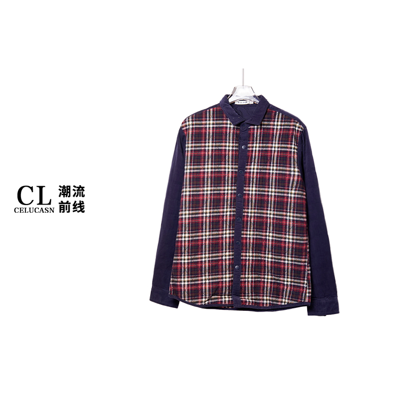 F4VO70627#男款秋冬季爆款新格子衬衫立领休闲长袖衬衣潮流