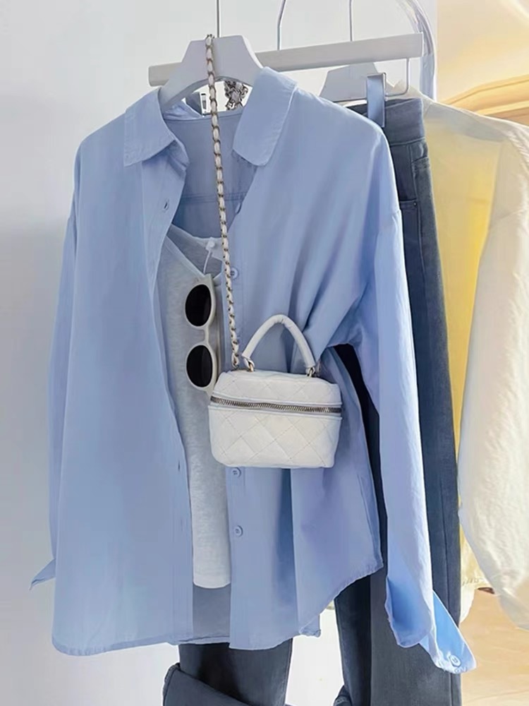 现货早春衬衫上衣长袖时尚休闲夏季宽松女装气质显瘦百搭韩版衬衫