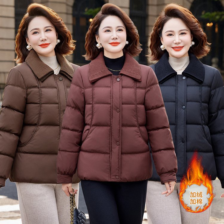 中老年妈妈装冬季外套加绒加厚保暖棉衣女款气质妈妈高贵母亲棉袄