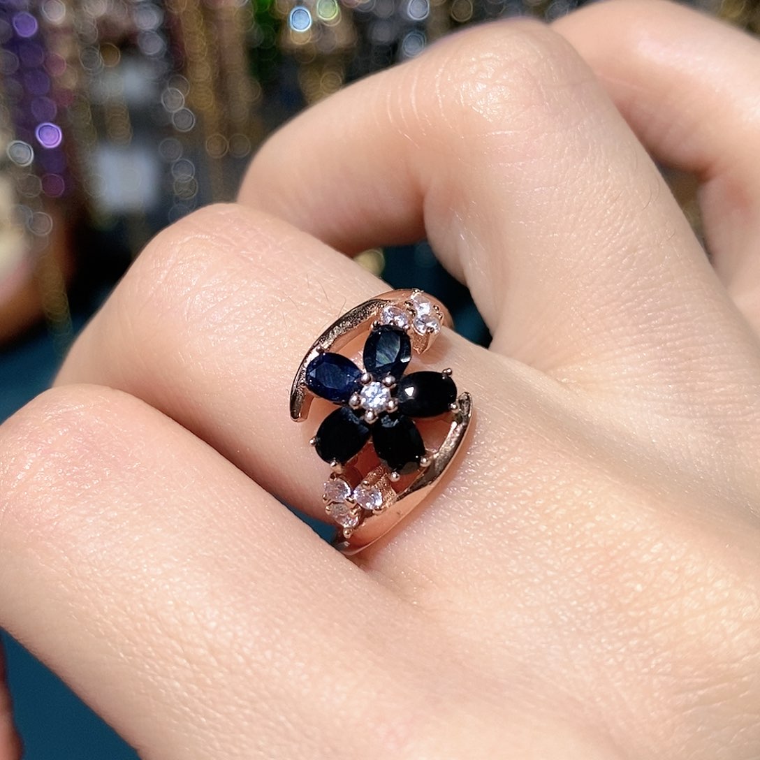 戒指蓝宝石银S925镶嵌天然蓝宝石