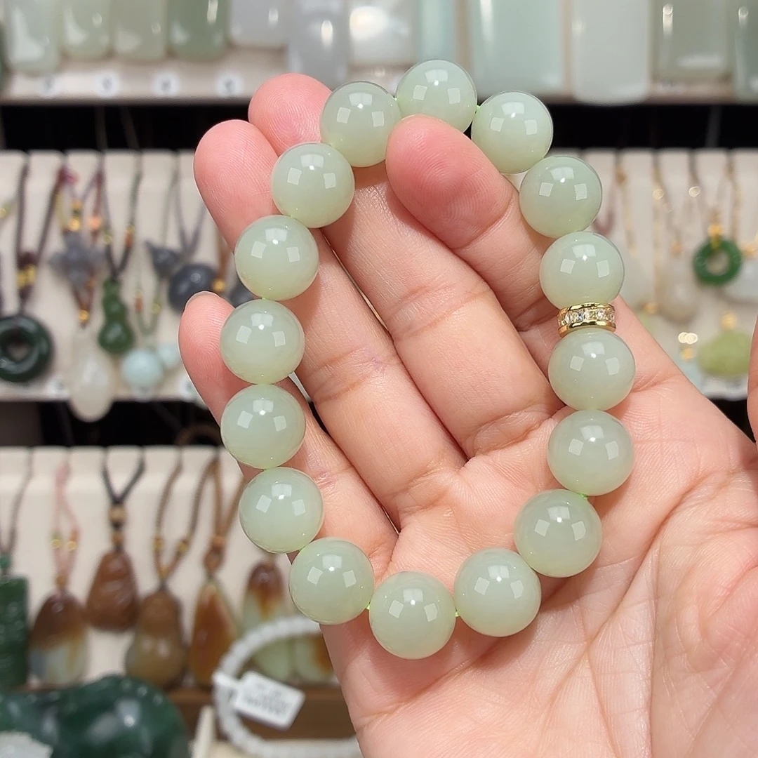 新疆和田玉老坑老料手串12mm左右男女同款单圈百搭轻奢时尚