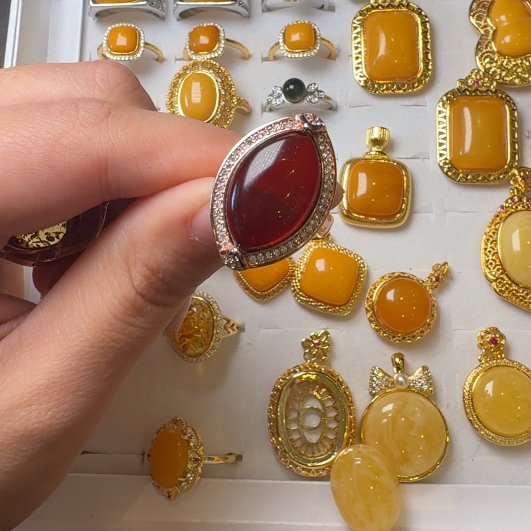 小***赛琥珀未镶嵌戒指血珀马眼戒指12×18