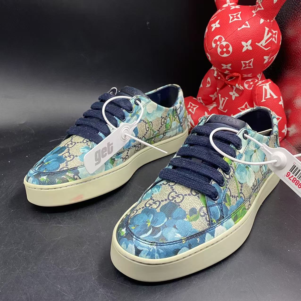 95新 GUCCI/古驰 【聚星福利】蓝花卉贝壳板鞋39欧码ddm1928