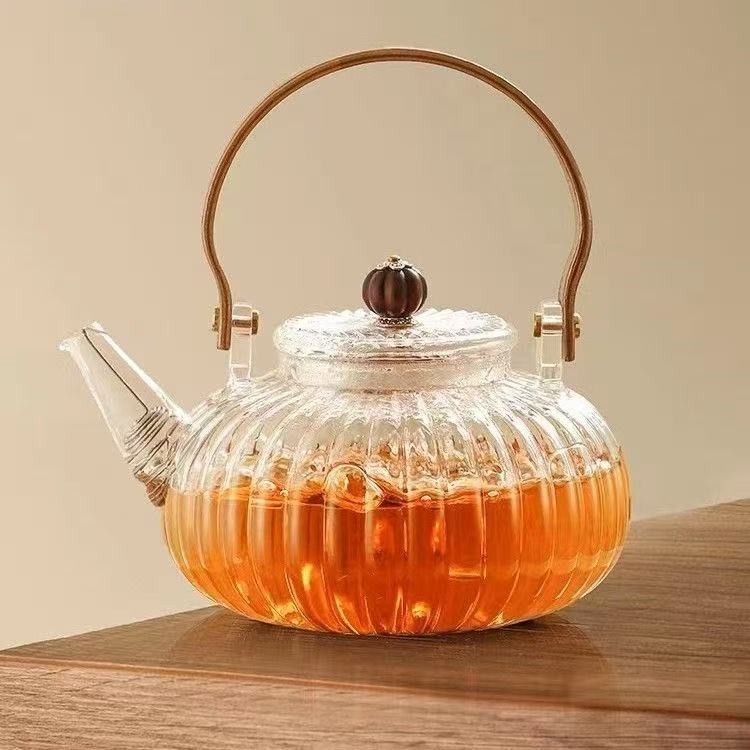加厚南瓜提梁玻璃茶壶泡茶家用耐高温电陶炉围炉蒸煮茶器烧水壶