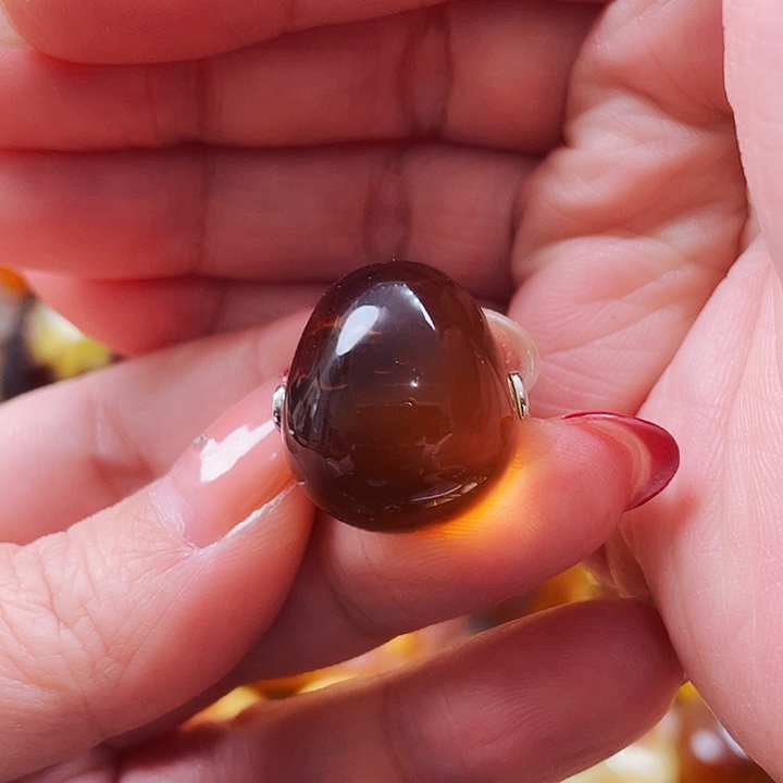 琥珀戒指银S925镶嵌戒指