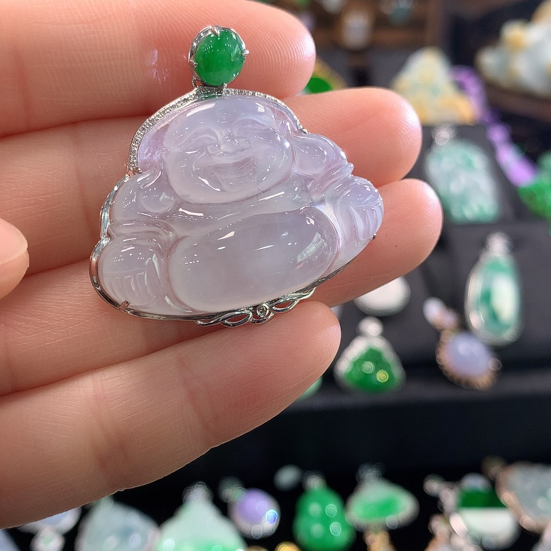 翡翠颈饰18K金镶嵌大冰佛