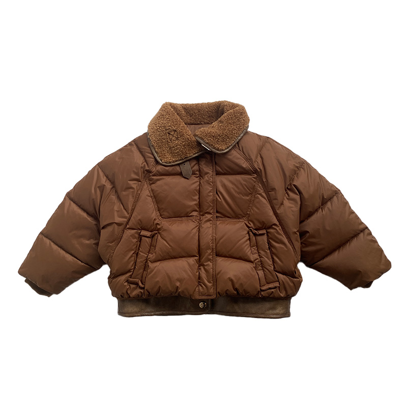 羊羔毛皮料拼接羽绒外套#44281429儿童女童加厚保暖冬季防风