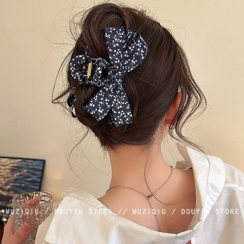 木子秋超仙春夏复古碎花蝴蝶结抓夹高级感气质优雅时尚温柔搭发夹