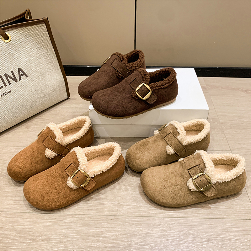 厚底加绒豆豆勃肯鞋女2025新款秋冬季一脚蹬乐福棉鞋子保暖雪地靴