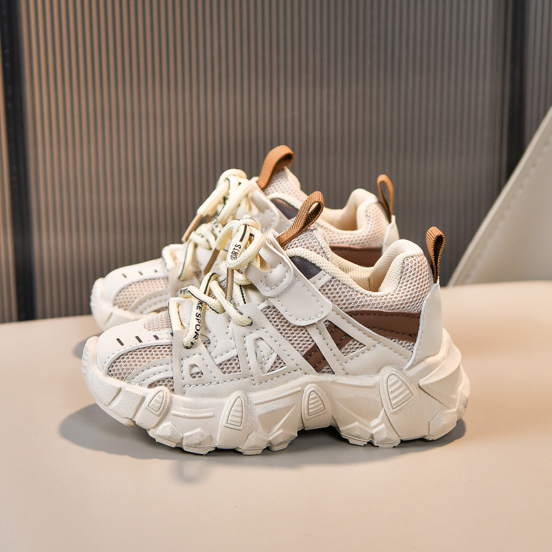 儿童网面透气运动鞋2025春季新款男女童时尚老爹鞋休闲软底跑步鞋