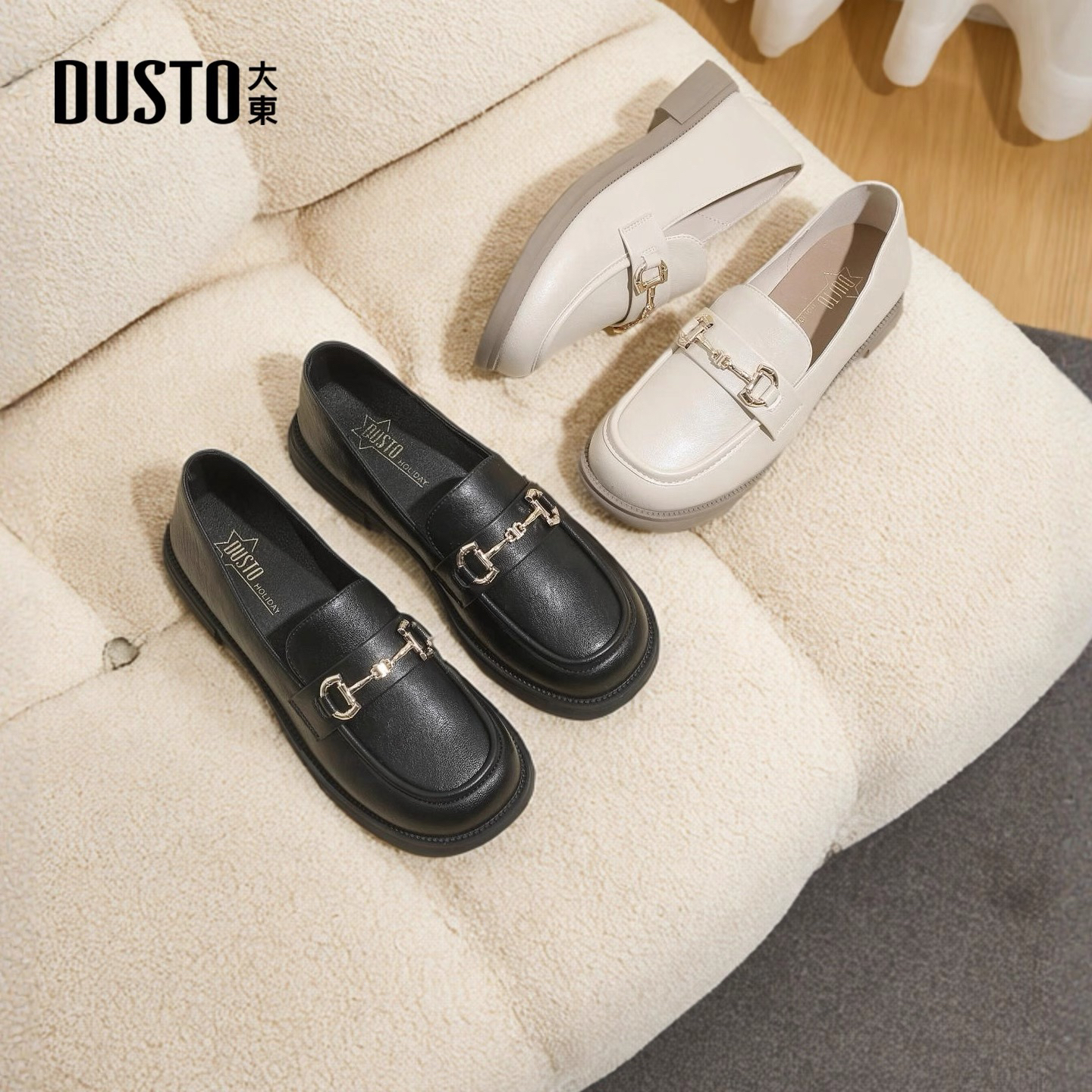 大东小皮鞋女款2025英伦风圆头上班族乐福鞋防滑软底小黑鞋0222