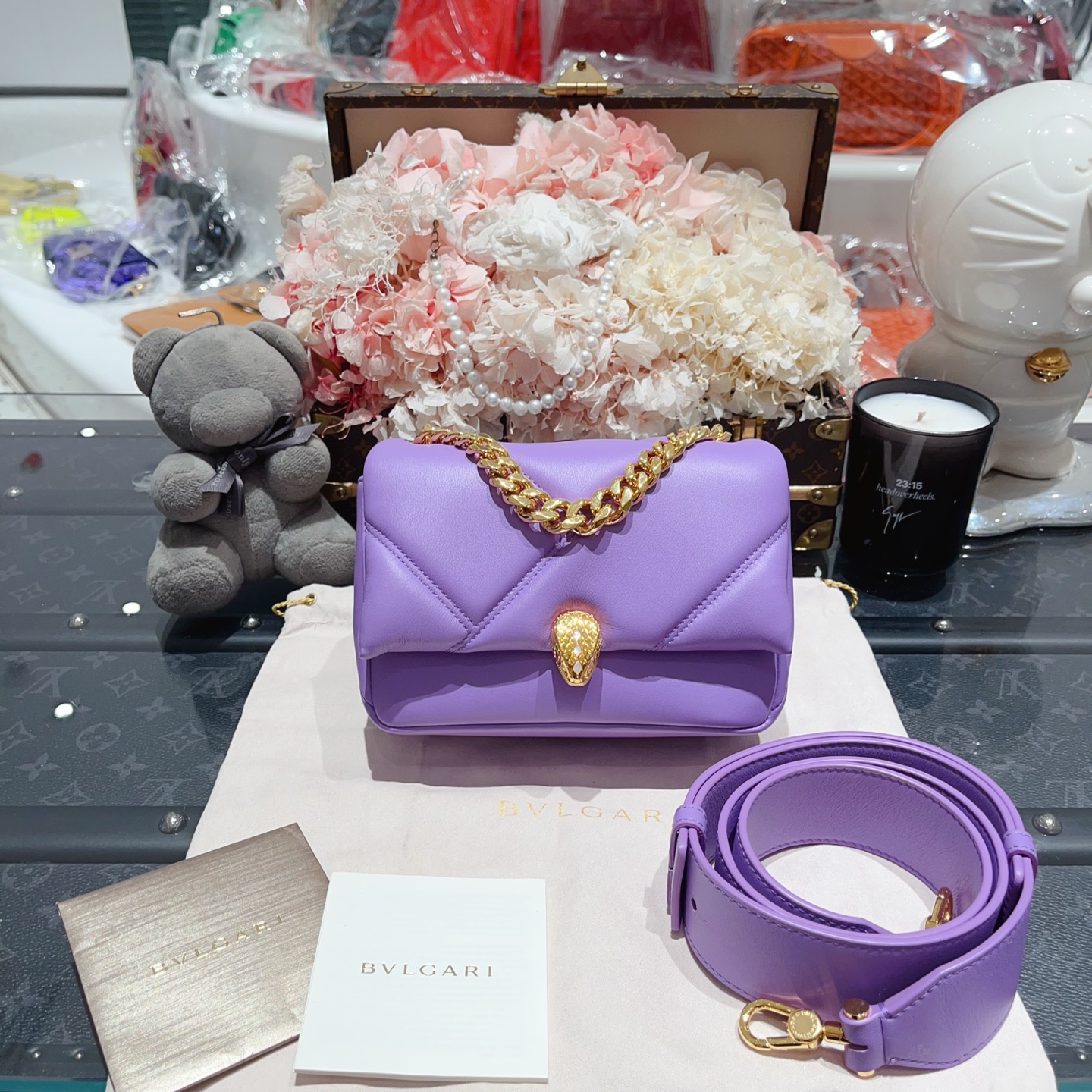 99新 BVLGARI/宝格丽  Serpenti Cabochon系列紫色云朵金蛇头链条