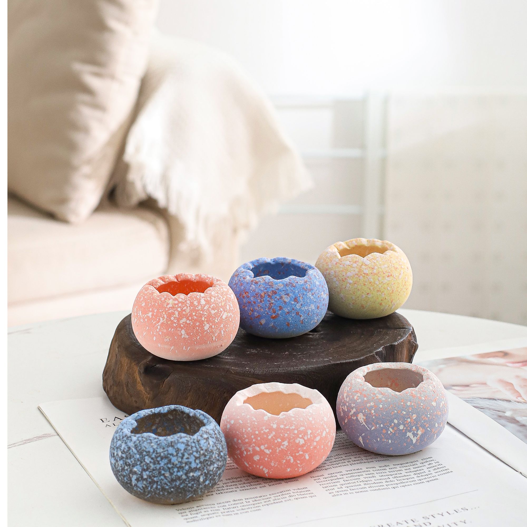 新款高颜值创意鸽子蛋造型麦饭石多肉花盆可爱清新陶瓷拇指控养盆