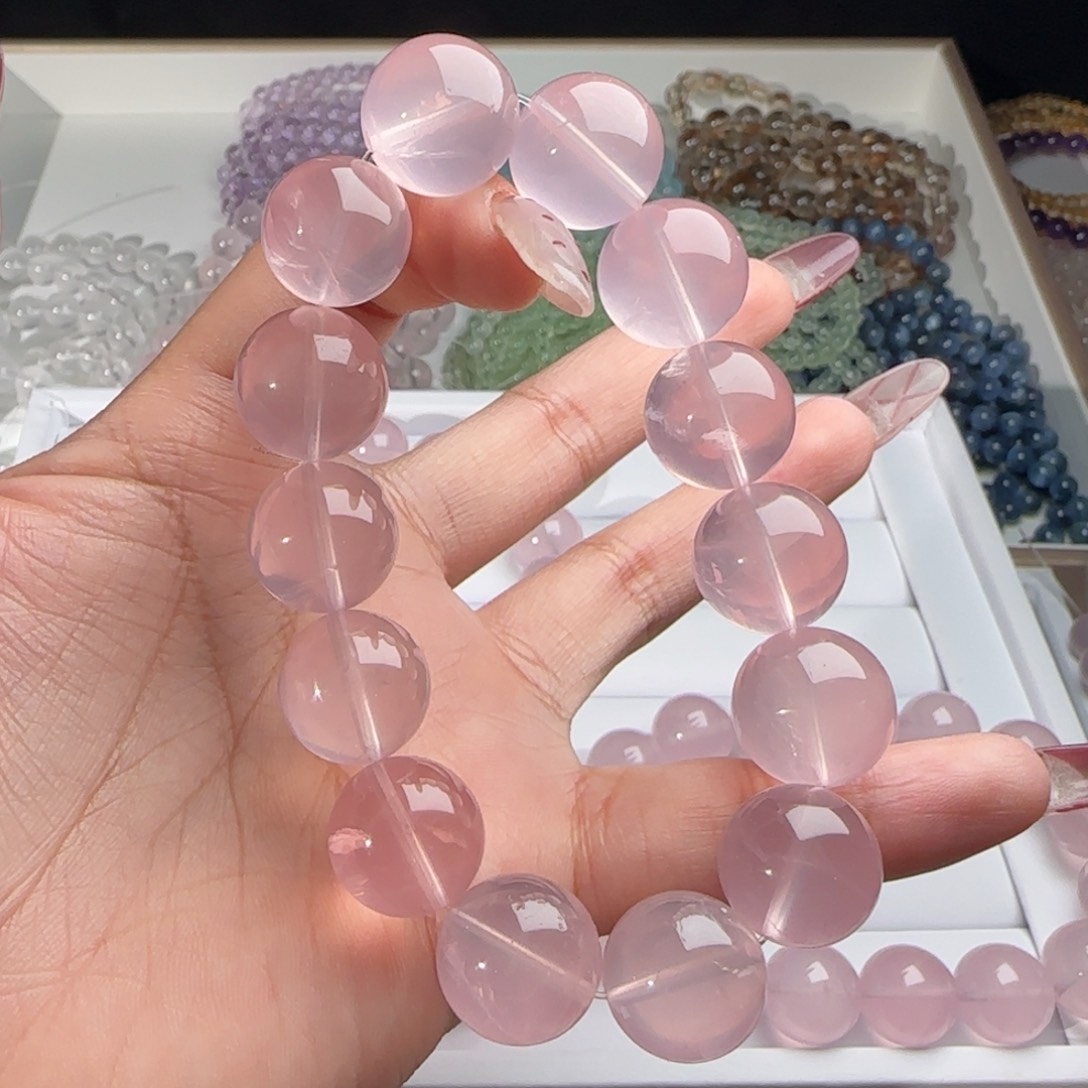 水晶手链未镶嵌小*安果冻粉14mm