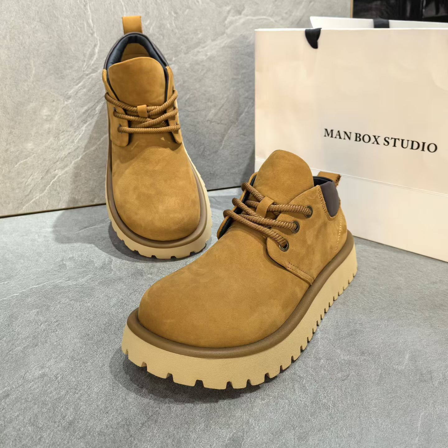 欧洲时尚真皮男士厚底增高英伦风复古百搭舒适休闲大黄靴