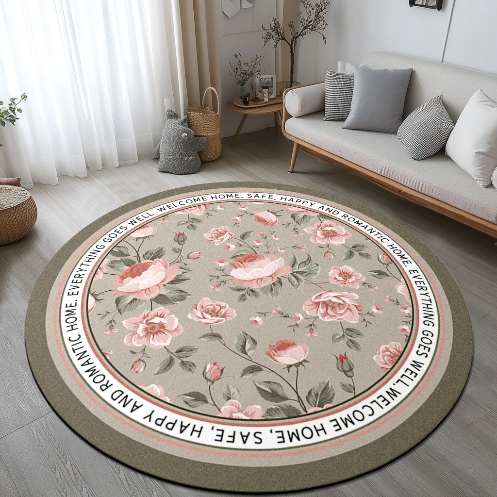 【全尺寸】圆形硅藻泥地垫轻奢简约化妆镜垫单人沙发圆形垫美式田园