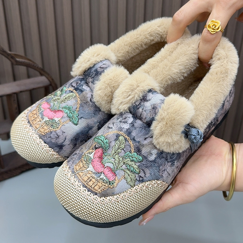 新中式棉鞋女2025冬季民族风老北京布鞋加绒加厚绣花鞋保暖妈妈鞋