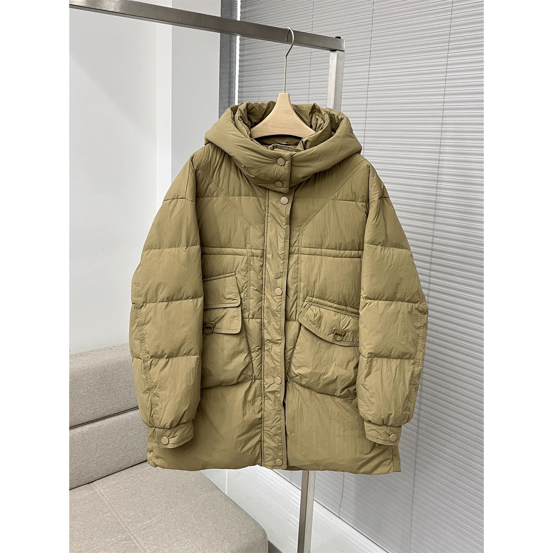 秋冬欧洲站新款90白鸭绒 时尚连帽拉链长袖中长款羽绒服外套A719