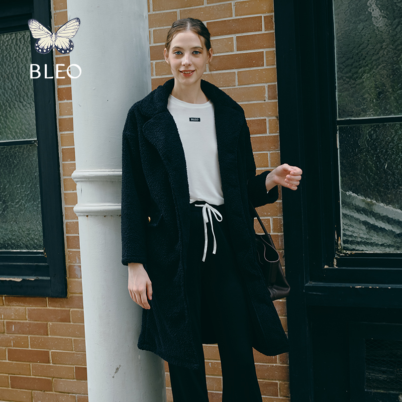 BLEO秋冬新品复合暖绒双面绒西装领金属扣长外套睡衣可外穿家居服