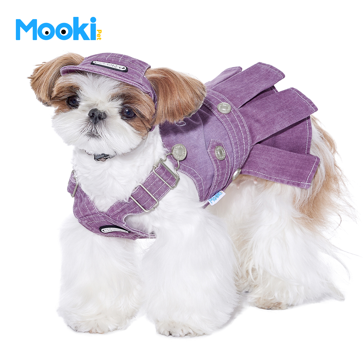 mookipet狗狗衣服比熊马尔济斯小型犬两穿可拆牛仔背带裙带牵引扣