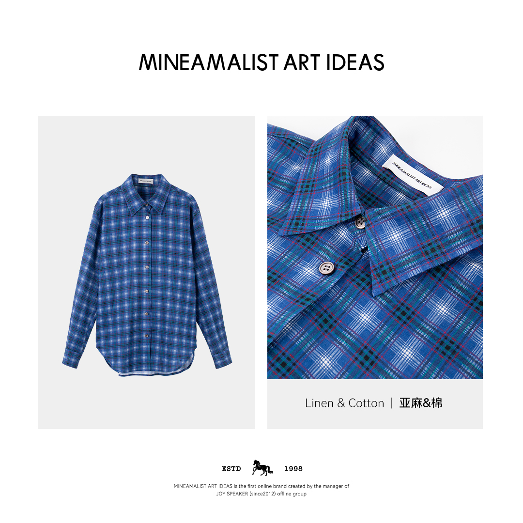 MINEAMALIST ART IDEAS春夏棉麻格纹长袖衬衫3048M