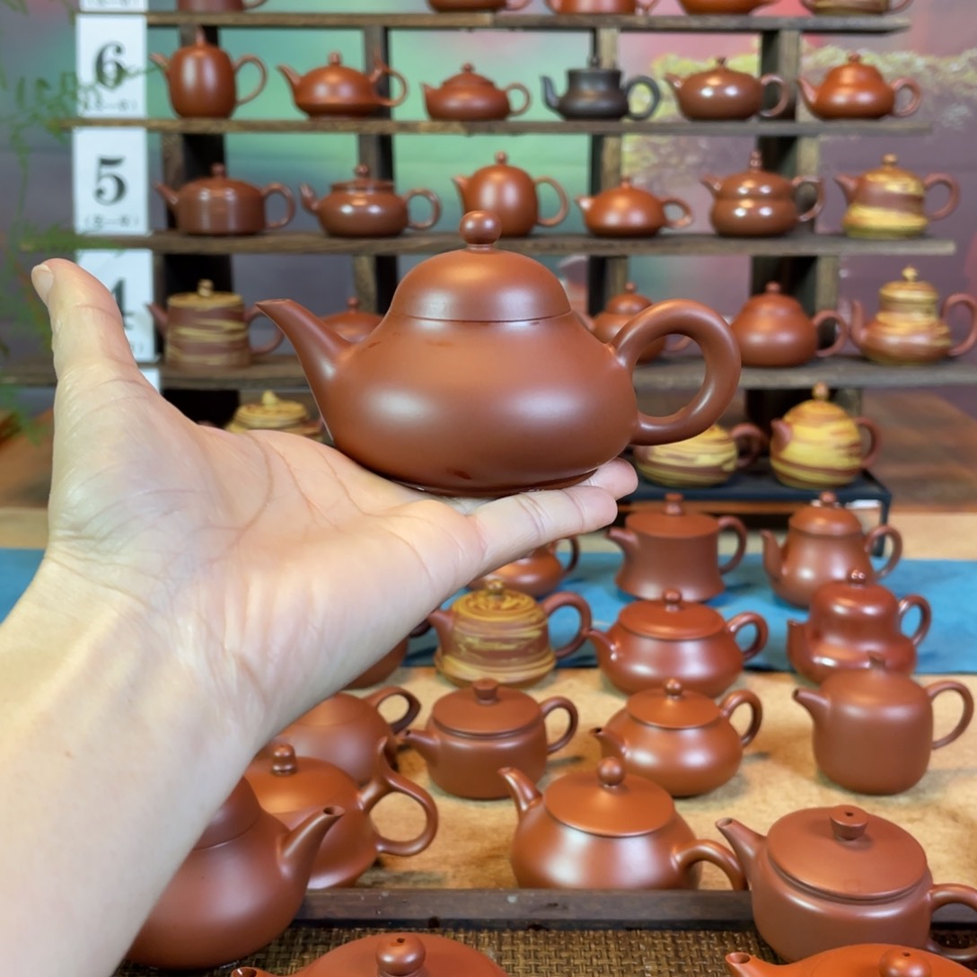 茶壶紫砂东*潮州手工手拉朱泥梨壶
