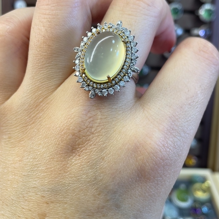 蛇纹石玉戒指银S925镶嵌